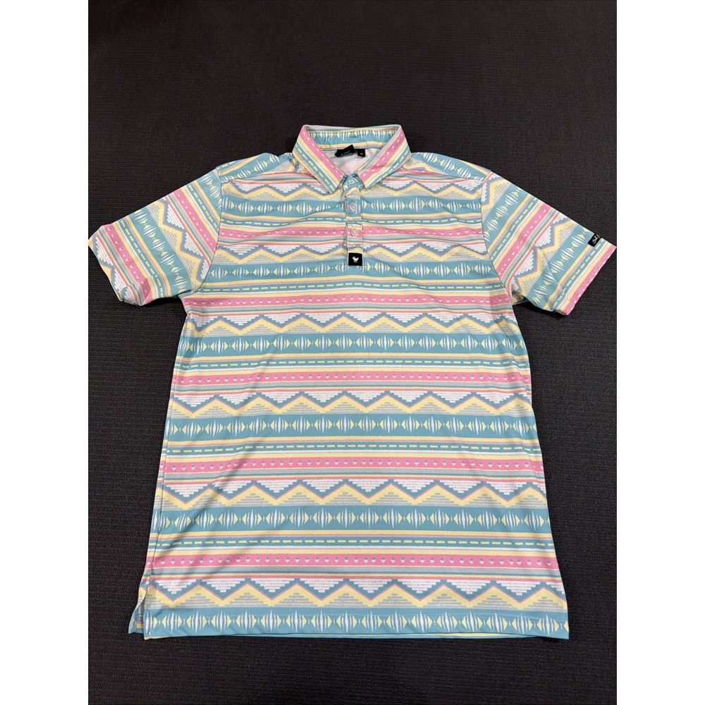 Bad Birdie Polo Shirt Mens M Pastel Aztec Golf Performance Salty Savage